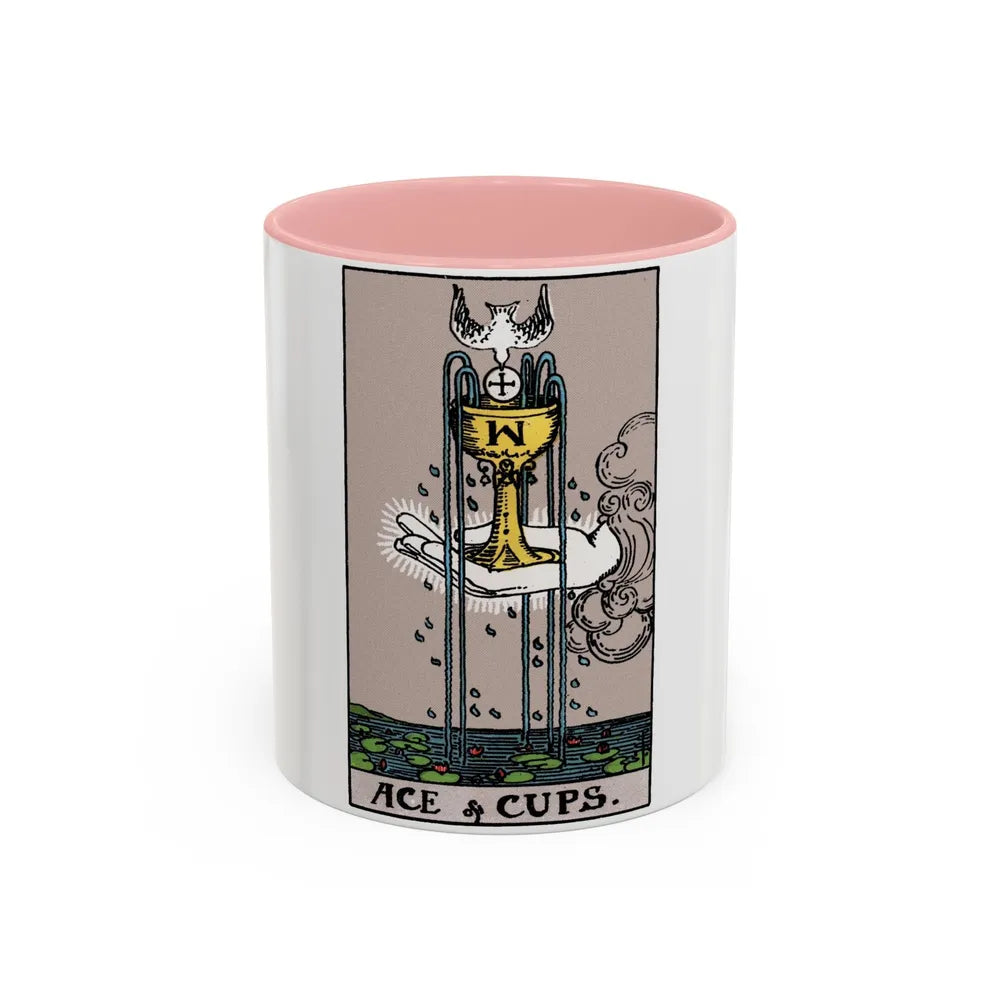 The Ace of Cups (Tarot Card) Accent Coffee Mug-11oz-Pink-Go Mug Yourself