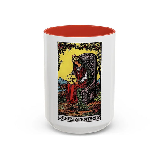 The Queen of Pentacles (Tarot Card) Accent Coffee Mug-15oz-Red-Go Mug Yourself