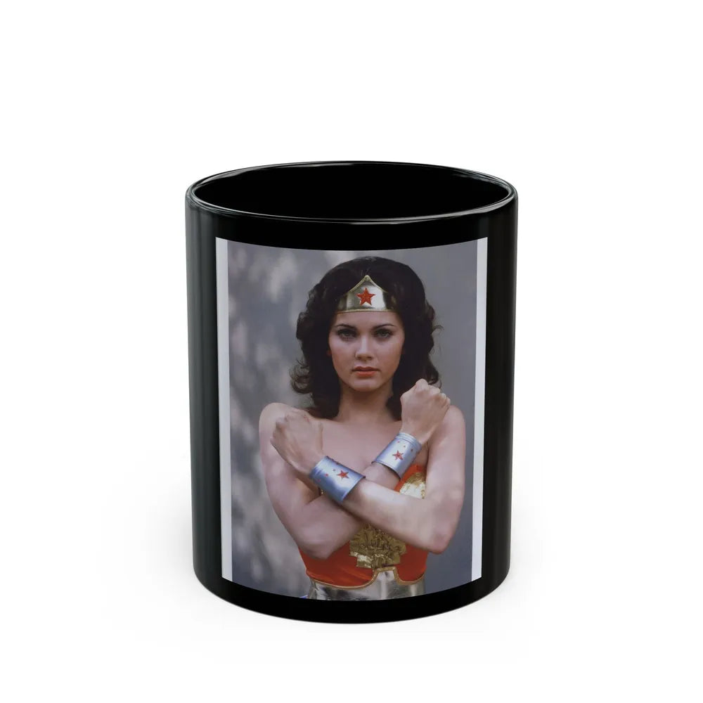 Lynda Carter #230 - Wonder Woman Photo (Vintage Female Icon) Black Coffee Mug-11oz-Go Mug Yourself