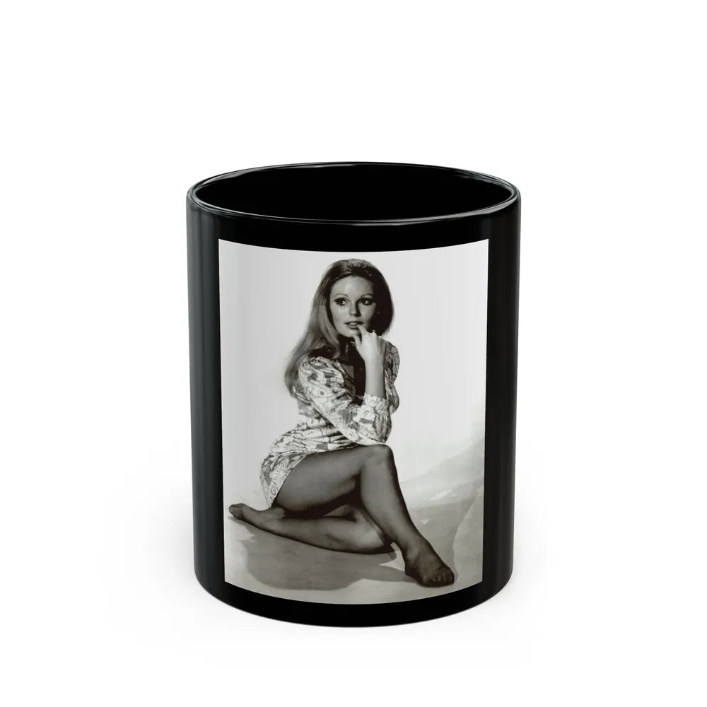 Veronica Carlson #10 - 8x10 B&W Glamour Full Body Dress & Stockings Shot #02 (Vintage Female Icon) Black Coffee Mug-11oz-Go Mug Yourself