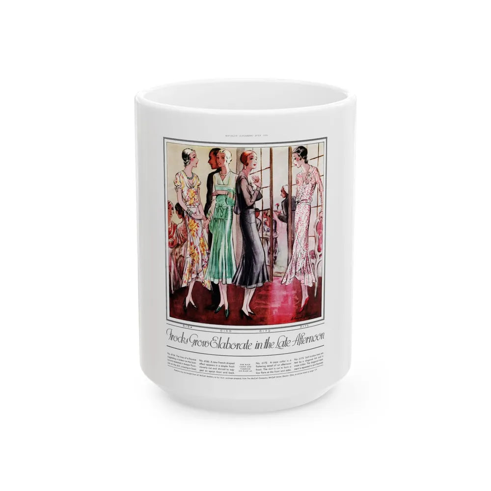 Frocks Grow Elaborate in the Late Afternoon, McCall's, July 1930 - White Coffee Mug-15oz-Go Mug Yourself