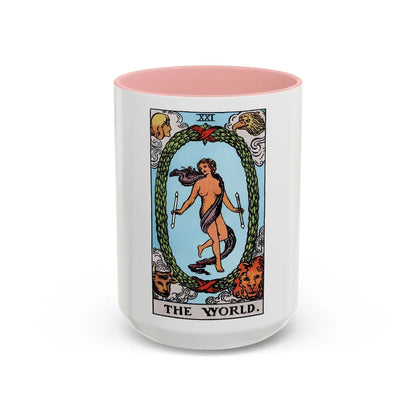 The World (Tarot Card) Accent Coffee Mug-15oz-Pink-Go Mug Yourself