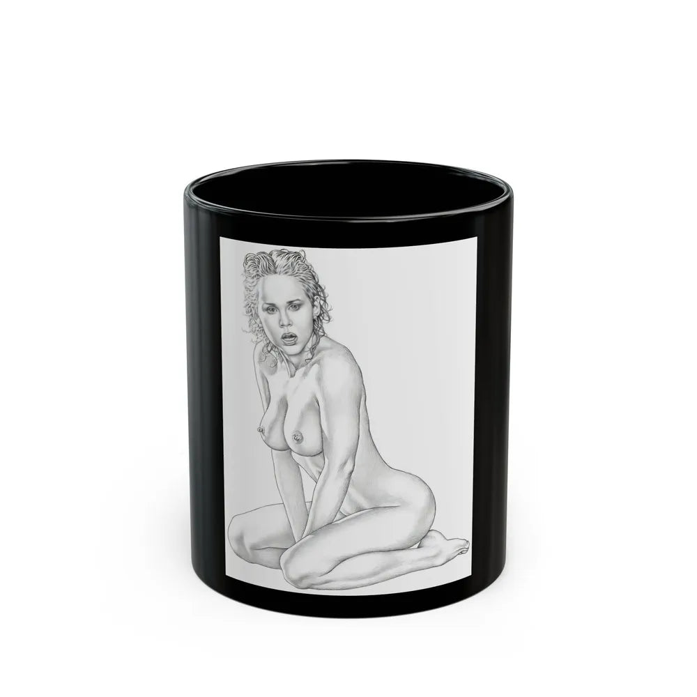 Linda Blair #169 - Nude Pencil Drawing (Vintage Female Icon) Black Coffee Mug-11oz-Go Mug Yourself