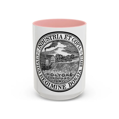 Seal of Holyoke Massachusetts - Accent Coffee Mug-15oz-Pink-Go Mug Yourself