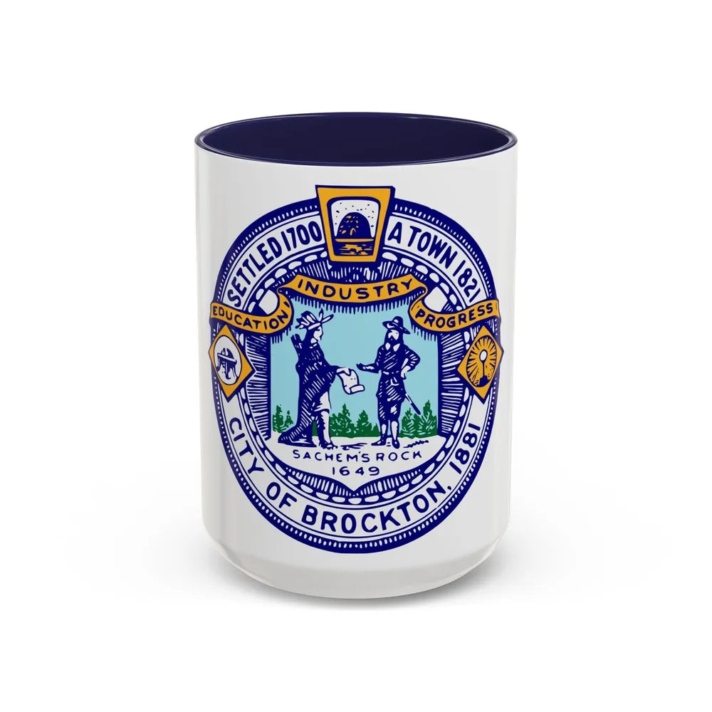 Seal of Brockton Massachusetts - Accent Coffee Mug-15oz-Navy-Go Mug Yourself