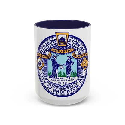 Seal of Brockton Massachusetts - Accent Coffee Mug-15oz-Navy-Go Mug Yourself