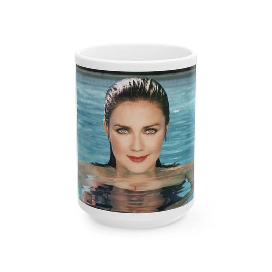 Lynda Carter #261 (Vintage Female Icon) White Coffee Mug-15oz-Go Mug Yourself