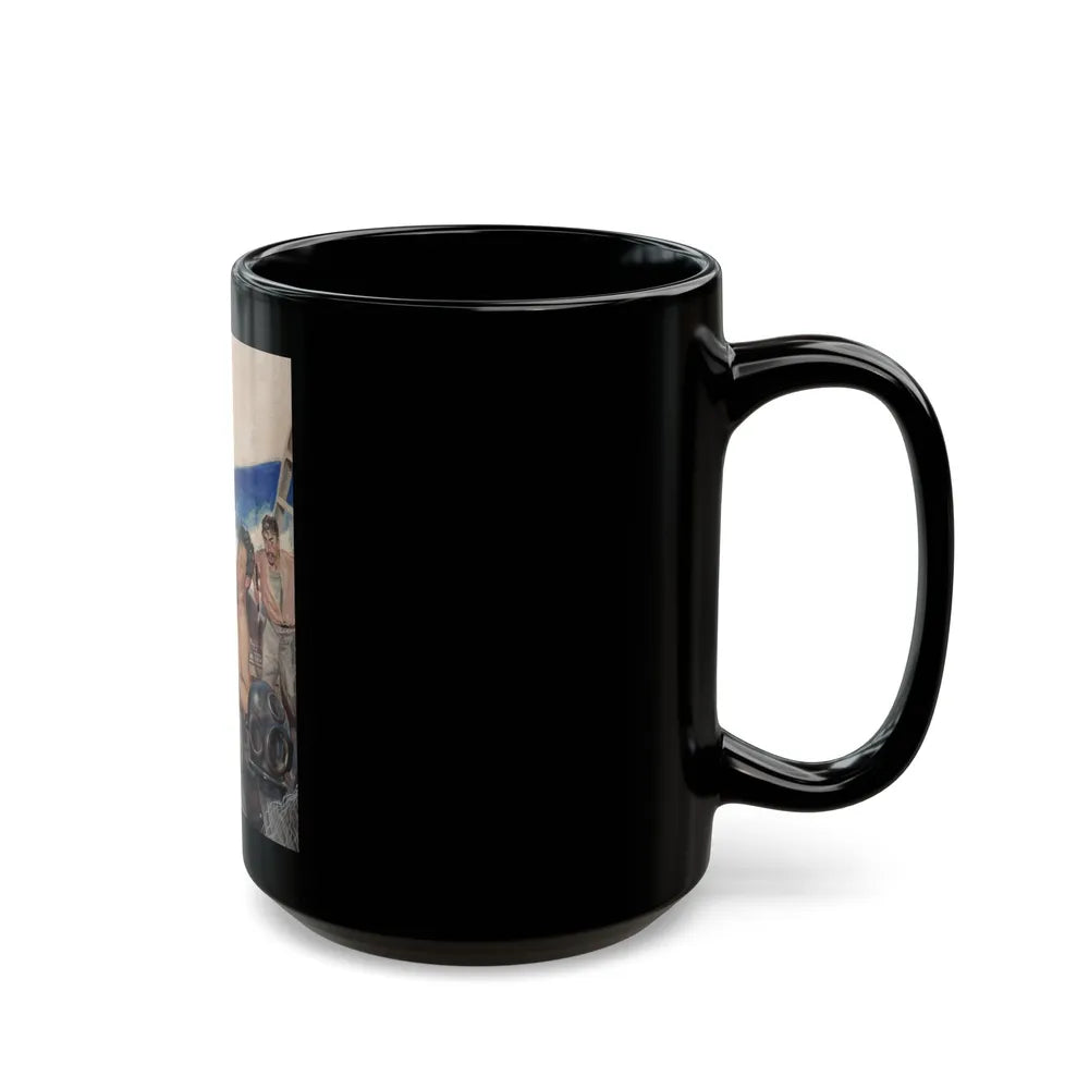 Brawl at Sea, probable men's magazine illustration, circa 1950s - Black Coffee Mug-Go Mug Yourself