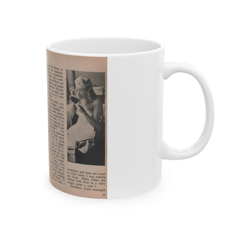 Jayne Mansfield #297 - JAYNE Pocket Magazine Pages 38 & 39 (Vintage Female Icon) White Coffee Mug-Go Mug Yourself