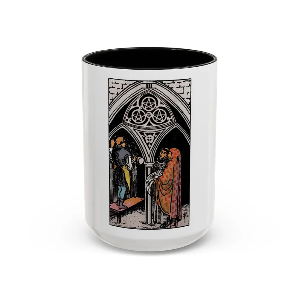 The 3 of Pentacles (Tarot Card) Accent Coffee Mug-15oz-Black-Go Mug Yourself