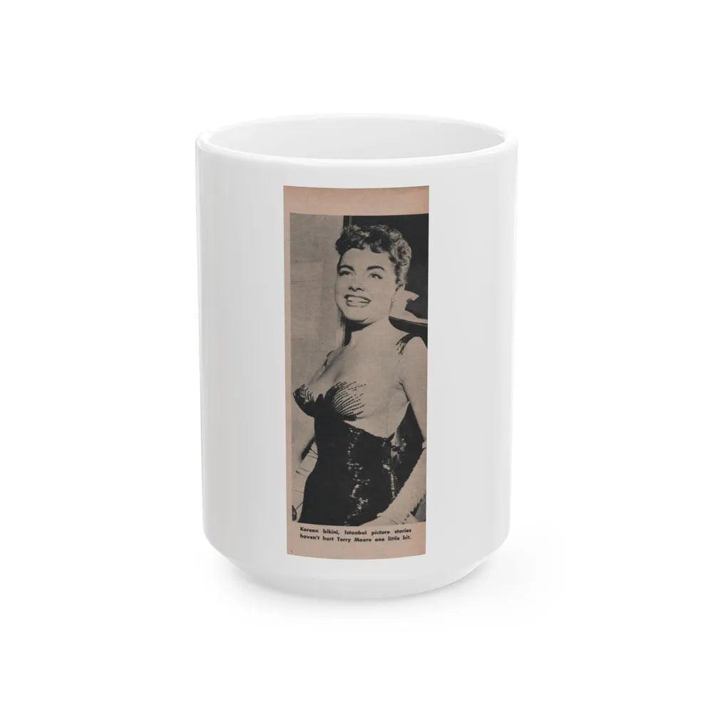 Terry Moore #597 - Picture Digest Mag. Dec. '56 - 1 B&W Photo (Vintage Female Icon) White Coffee Mug-15oz-Go Mug Yourself