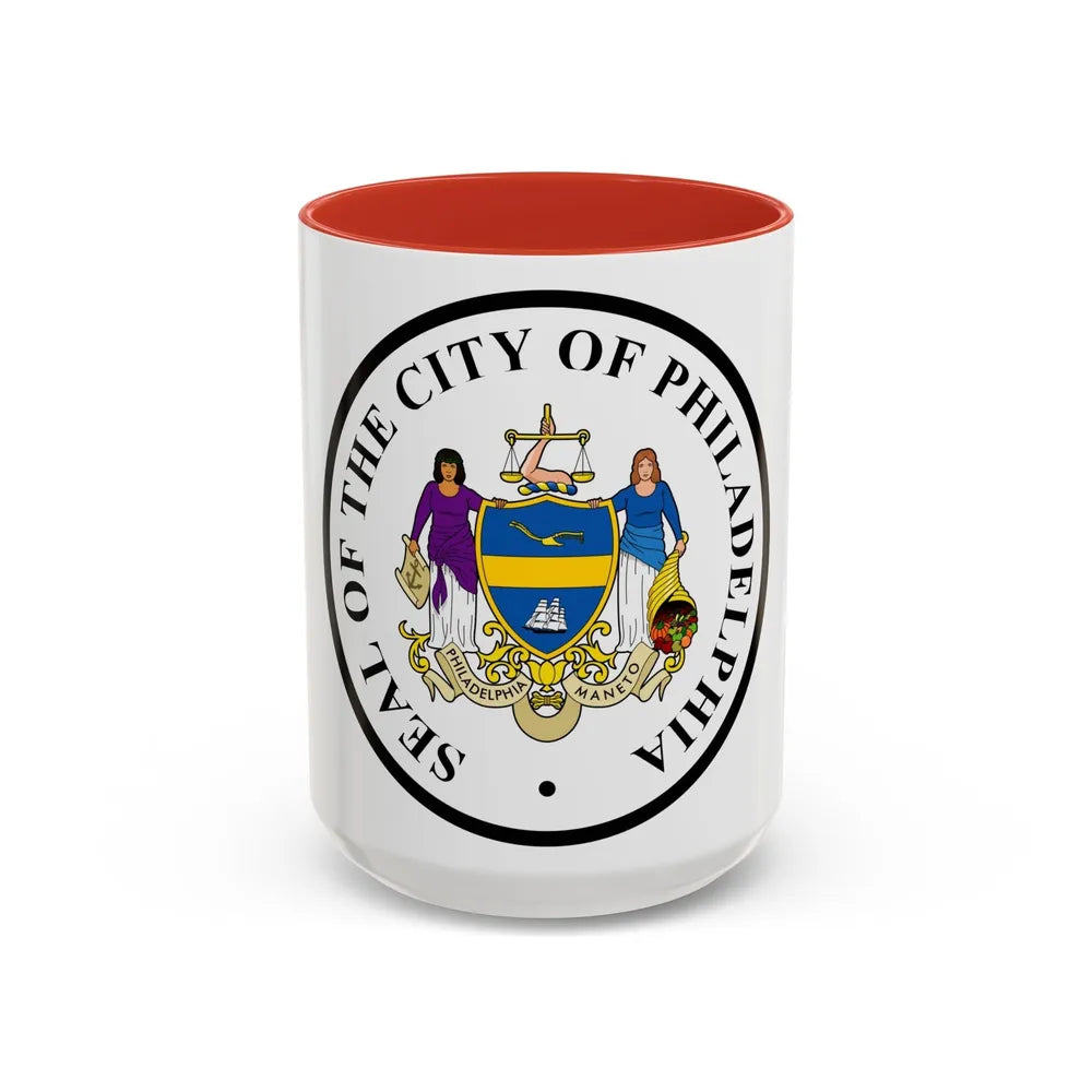 Seal of Philadelphia Pennsylvania - Accent Coffee Mug-15oz-Red-Go Mug Yourself