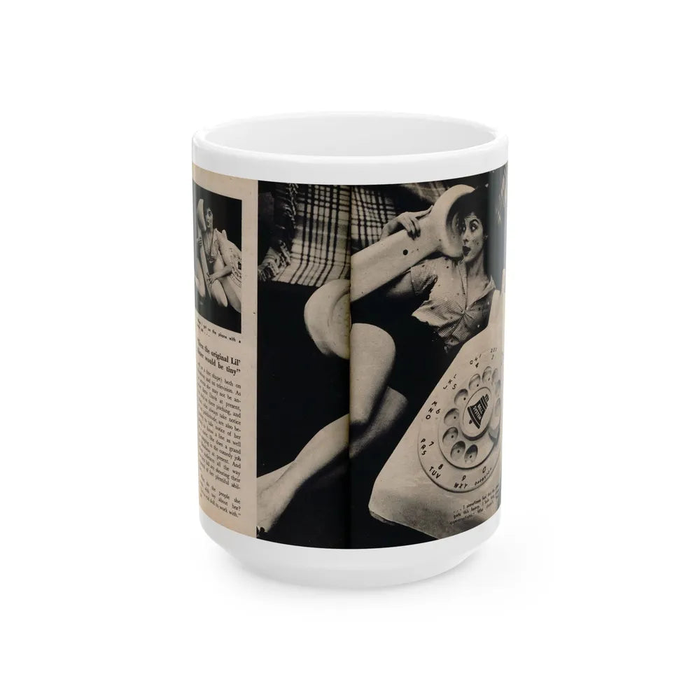 Tina Louise #133 - 2 Pages, 2 B&W Photos, Short Article End & Captions from Foto-rama Digest Mag. May '58 (Vintage Female Icon) White Coffee Mug-15oz-Go Mug Yourself