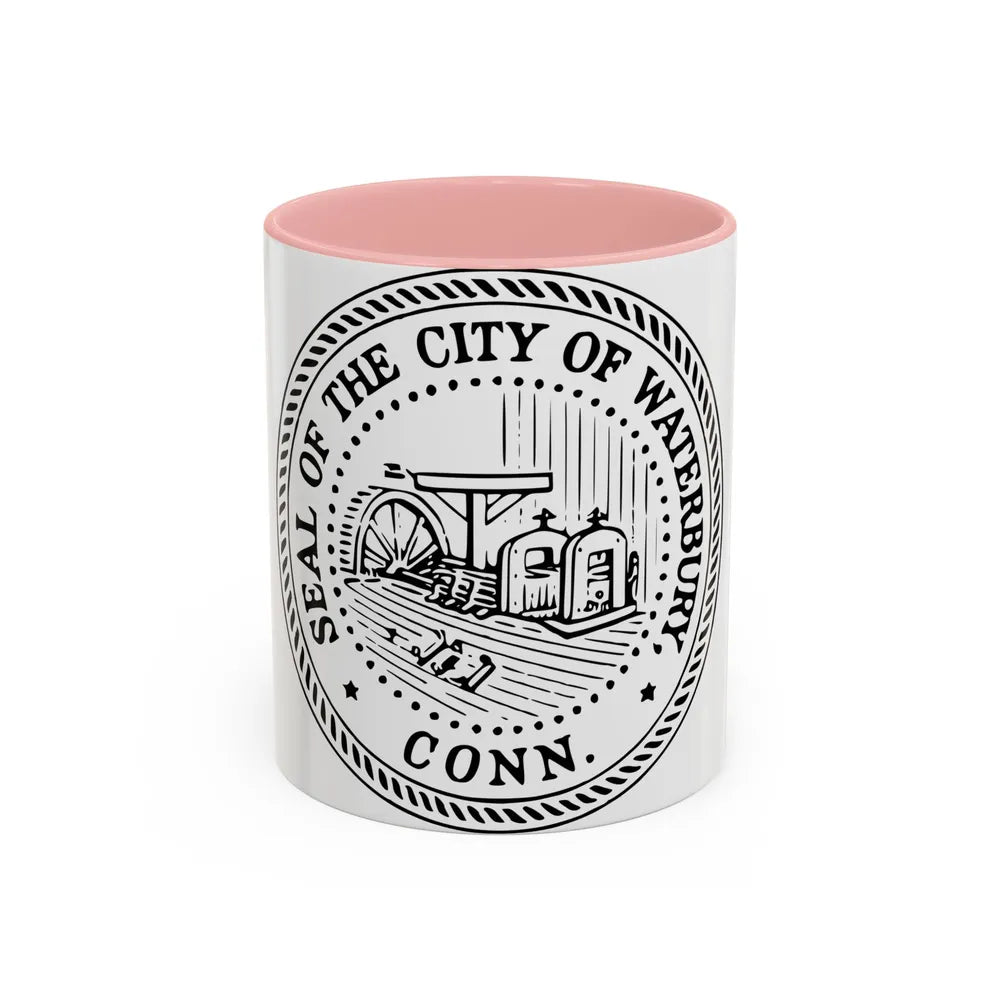 Seal of Waterbury Connecticut - Accent Coffee Mug-11oz-Pink-Go Mug Yourself