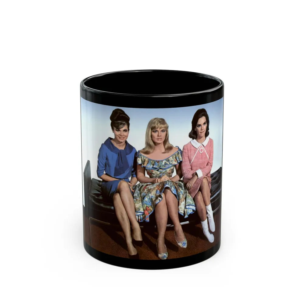 Gila Golan #123 - Gila with Leslie Parrish & 1 other Three On A Couch '66 Promo Photo (Vintage Female Icon) Black Coffee Mug-11oz-Go Mug Yourself