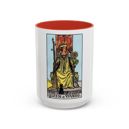 The Queen of Wands (Tarot Card) Accent Coffee Mug-15oz-Red-Go Mug Yourself