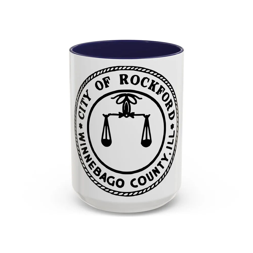 Seal of Rockford Illinois - Accent Coffee Mug-15oz-Navy-Go Mug Yourself