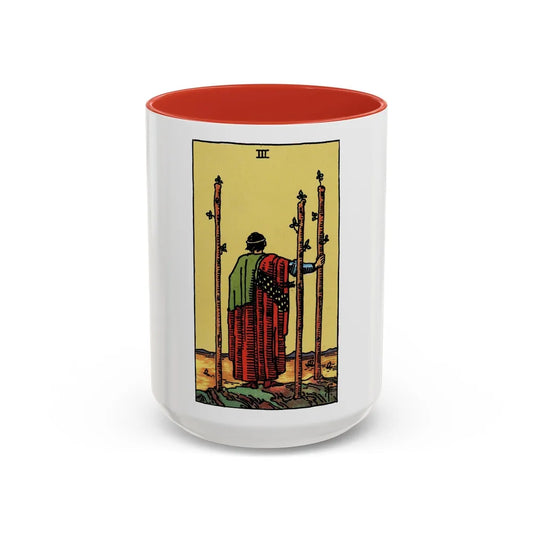 The 3 of Wands (Tarot Card) Accent Coffee Mug-15oz-Red-Go Mug Yourself