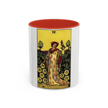 The 9 of Pentacles (Tarot Card) Accent Coffee Mug-11oz-Red-Go Mug Yourself