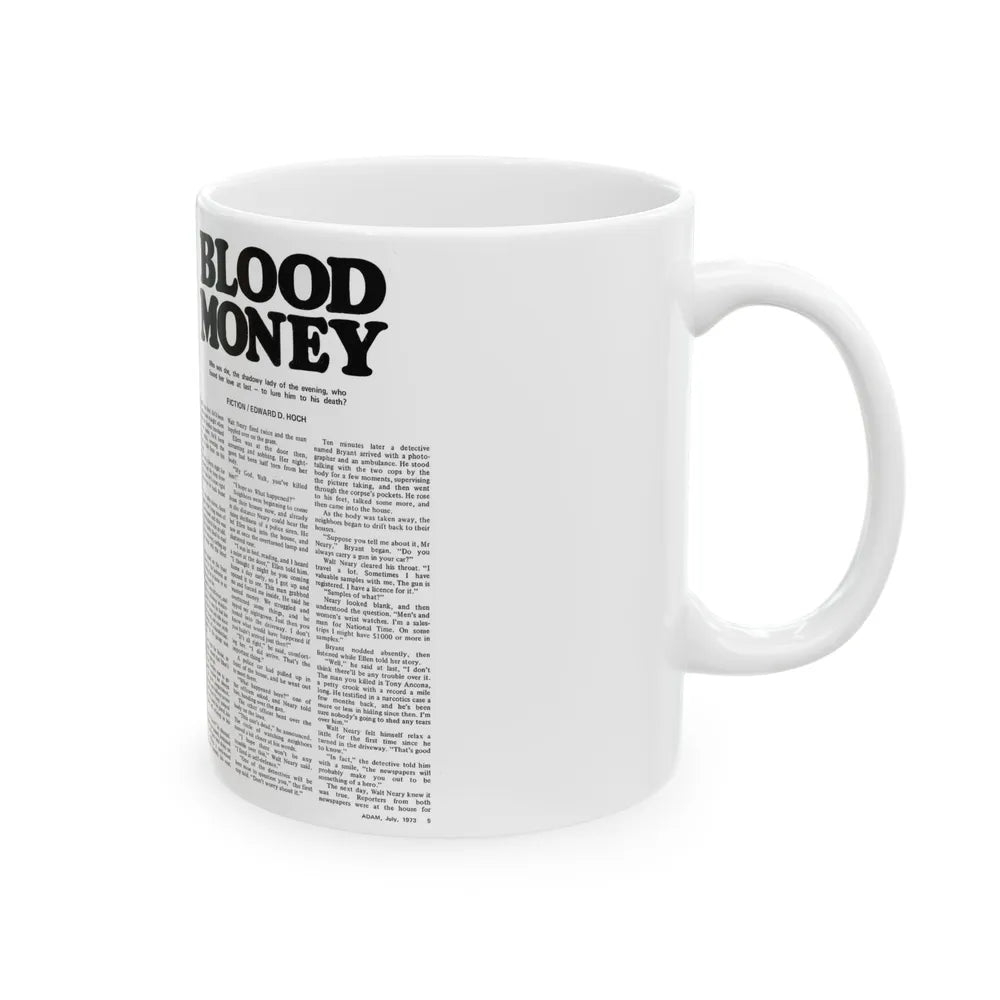 Blood Money, Adam magazine, July 1973 - White Coffee Mug-Go Mug Yourself