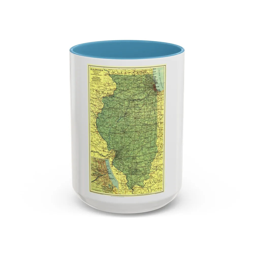 USA - Illinois (1931) (Map) Accent Coffee Mug-15oz-Light Blue-Go Mug Yourself