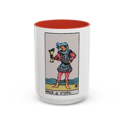 The Page of Cups (Tarot Card) Accent Coffee Mug-15oz-Red-Go Mug Yourself