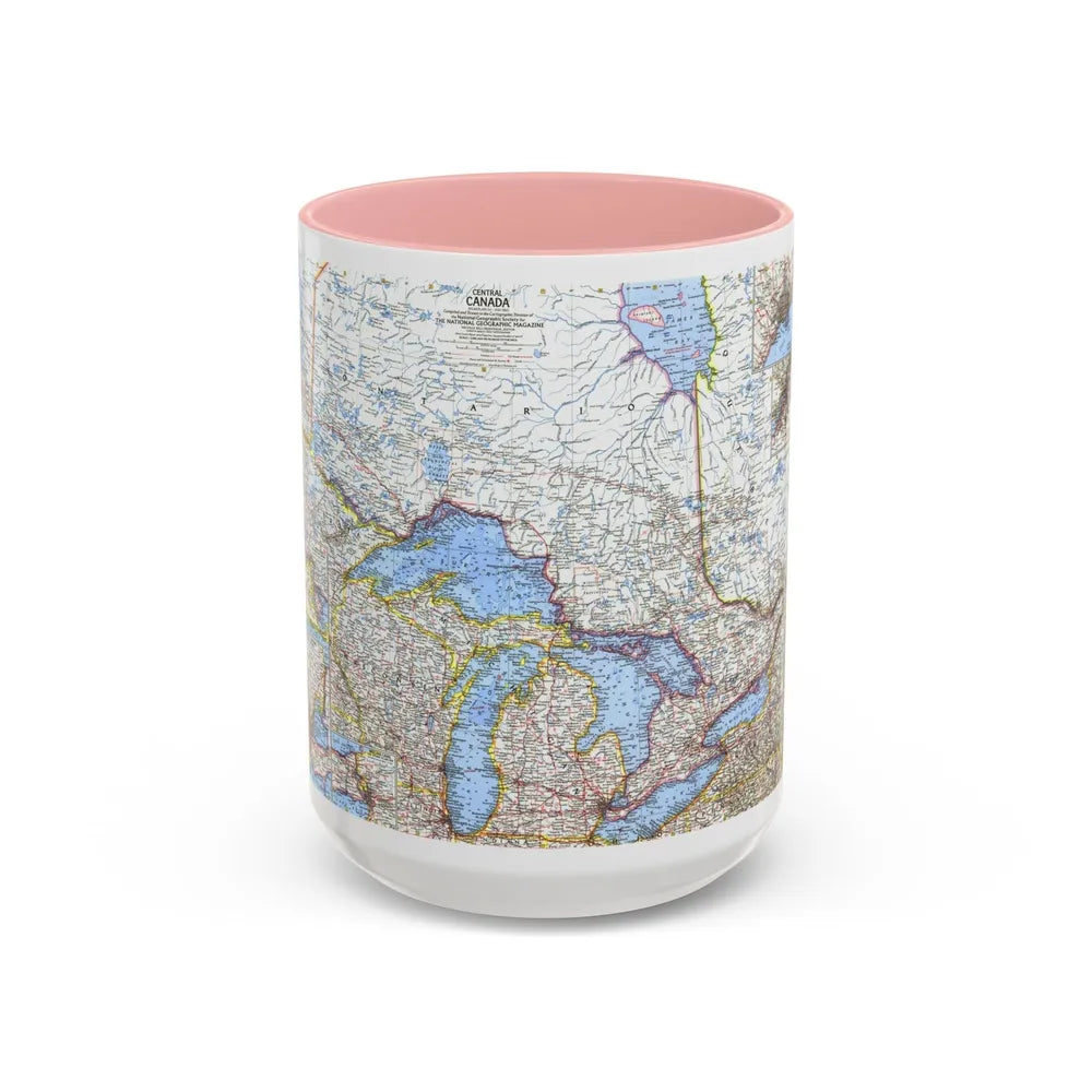 Canada - Central (1963) (Map) Accent Coffee Mug-15oz-Pink-Go Mug Yourself