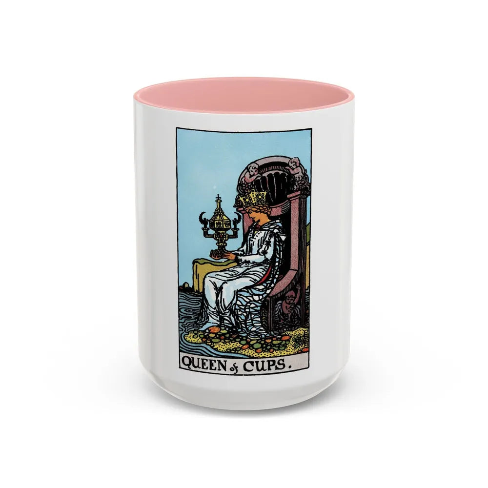 The Queen of Cups (Tarot Card) Accent Coffee Mug-15oz-Pink-Go Mug Yourself