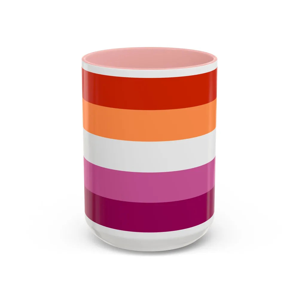 Lesbian 3 Pride Flag - Accent Coffee Mug-15oz-Pink-Go Mug Yourself