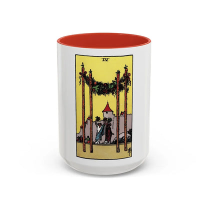 The 4 of Wands (Tarot Card) Accent Coffee Mug-15oz-Red-Go Mug Yourself