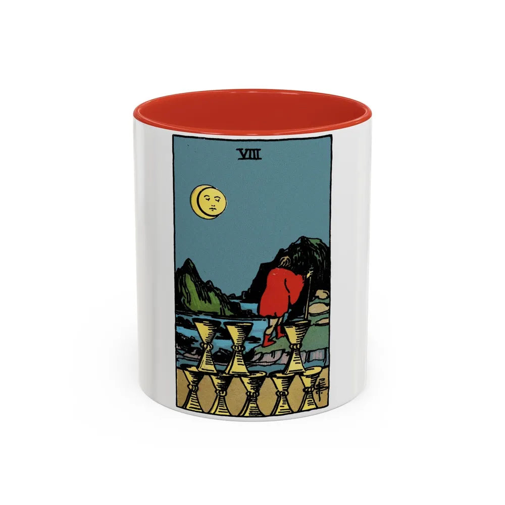 The 8 of Cups (Tarot Card) Accent Coffee Mug-11oz-Red-Go Mug Yourself