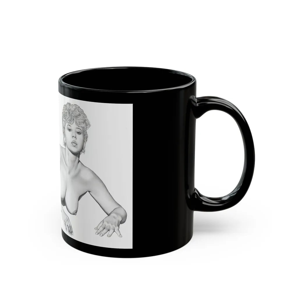 Linda Blair #172 - Nude Pencil Drawing (Vintage Female Icon) Black Coffee Mug-Go Mug Yourself