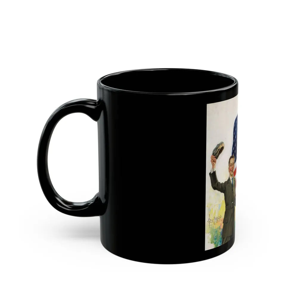 Boy and Girl with American Flag - Black Coffee Mug-Go Mug Yourself