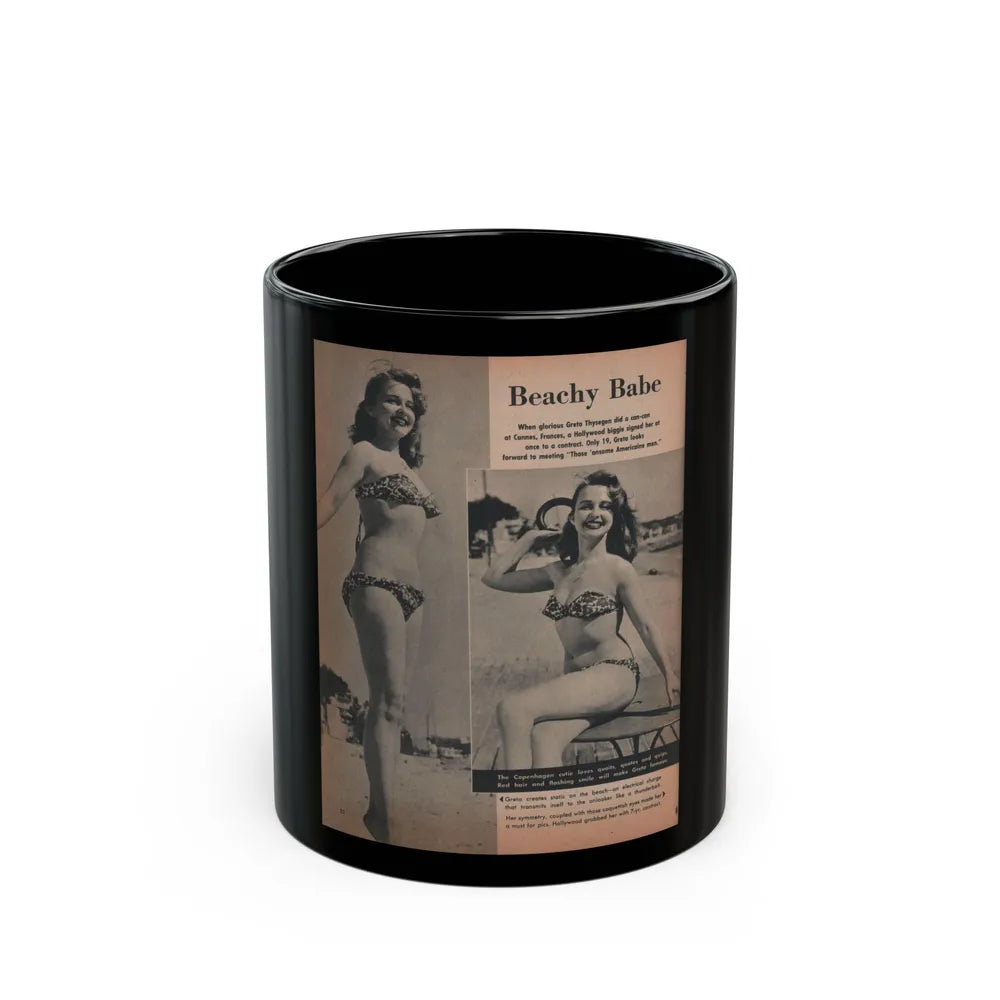 Greta Thyssen #119 - Gala Mag. January '53 - 2 B&W Photos & Captions (Vintage Female Icon) Black Coffee Mug-11oz-Go Mug Yourself