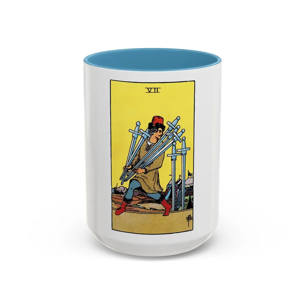 The 7 of Swords (Tarot Card) Accent Coffee Mug-15oz-Light Blue-Go Mug Yourself