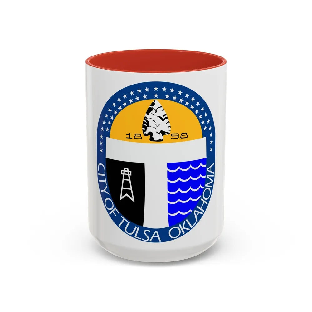 Seal of Tulsa Oklahoma - Accent Coffee Mug-15oz-Red-Go Mug Yourself