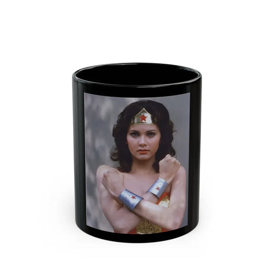 Lynda Carter #232 - Wonder Woman Photo (Vintage Female Icon) Black Coffee Mug-11oz-Go Mug Yourself