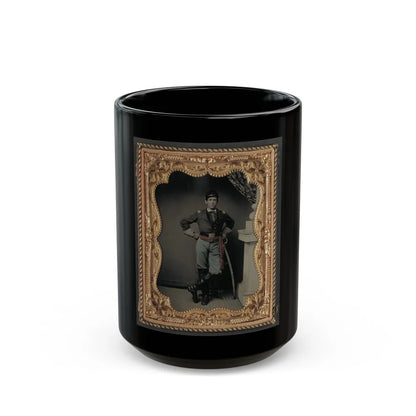 Unidentified Soldier In First Lieutenant's Uniform, Red Sash, Leather Gauntlets, And Spurs With Cavalry Sword (U.S. Civil War) Black Coffee Mug-15oz-Go Mug Yourself