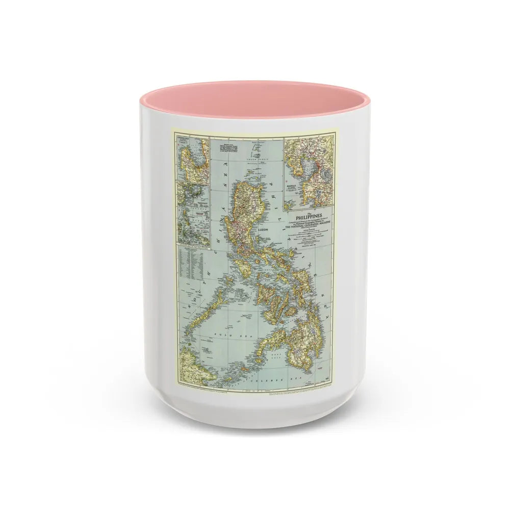 Philippines, The (1945) (Map) Accent Coffee Mug-15oz-Pink-Go Mug Yourself