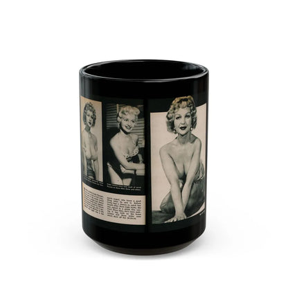 Greta Thyssen #138 - 2 Pages, 3 B&W Photos & Captions from VUE Digest Mag. Nov. '59 (Vintage Female Icon) Black Coffee Mug-15oz-Go Mug Yourself