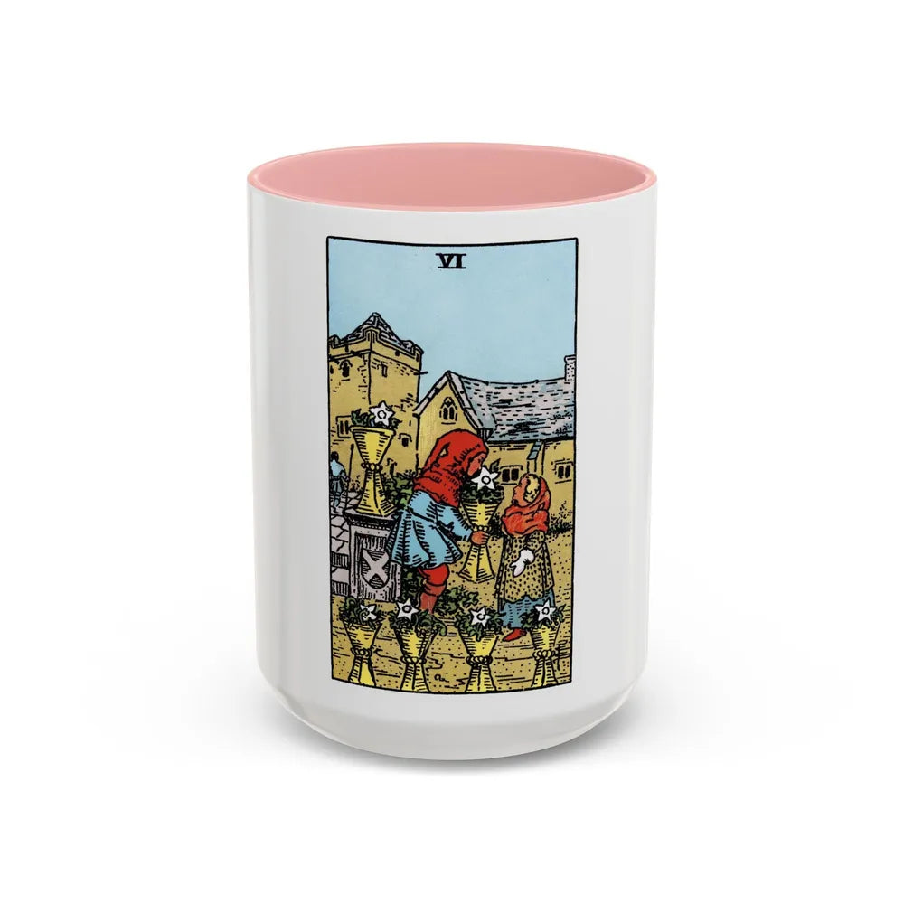 The 6 of Cups (Tarot Card) Accent Coffee Mug-15oz-Pink-Go Mug Yourself