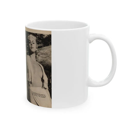 Jeanne Carmen #202 - Pages 28 & 29 Pages 7 & 8 of 8+3 B&W Photos, Captions & Short Article End from Foto-rama Digest Mag. Sept. '58 (Vintage Female Icon) White Coffee Mug-Go Mug Yourself