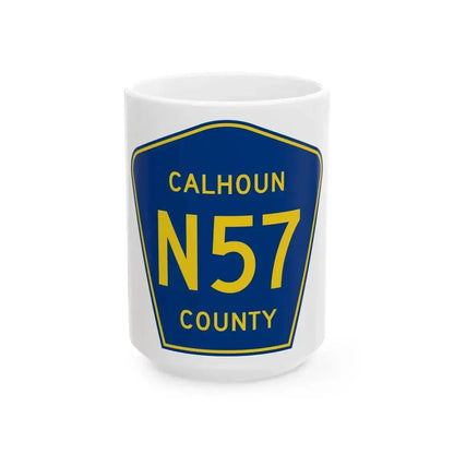 Calhoun County Route N57 IA (Iowa) (Road Sign) White Coffee Mug 15oz - Go Mug Yourself