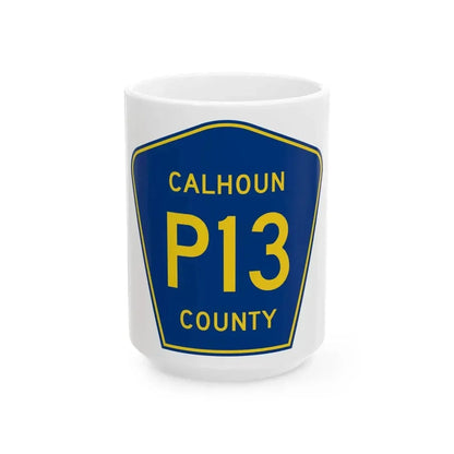Calhoun County Route P13 IA (Iowa) (Road Sign) White Coffee Mug 15oz - Go Mug Yourself