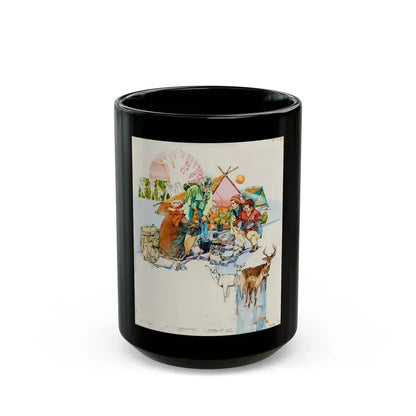 Camping Adventure Illustration - Black Coffee Mug 15oz - Go Mug Yourself