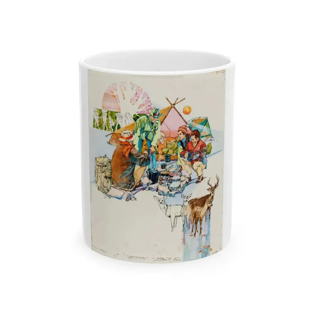 Camping Adventure Illustration - White Coffee Mug 11oz - Go Mug Yourself
