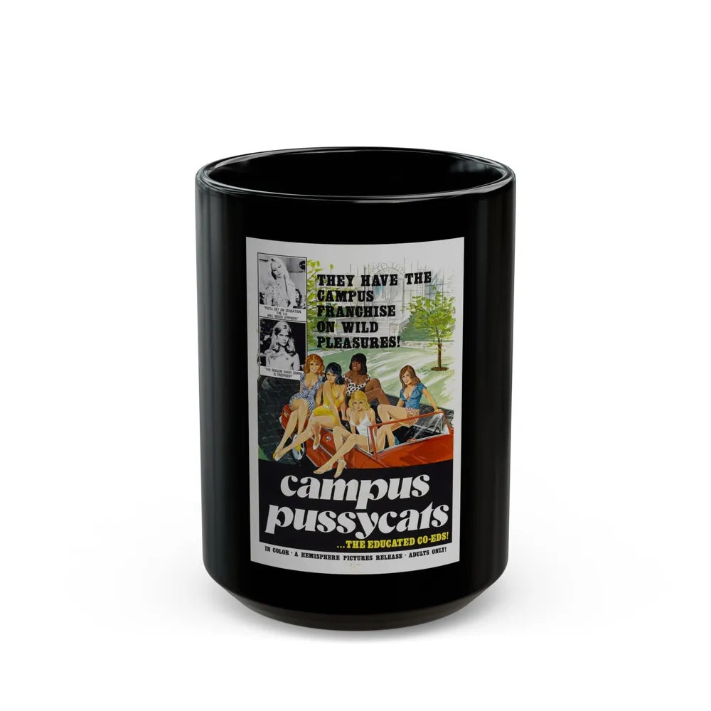 CAMPUS PUSSYCATS 1973 Movie Poster - Black Coffee Mug-15oz-Go Mug Yourself