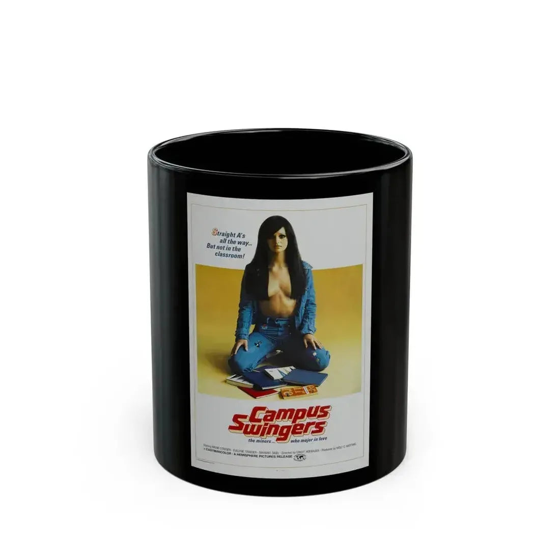 CAMPUS SWINGERS 1972 Movie Poster - Black Coffee Mug 11oz - Go Mug Yourself