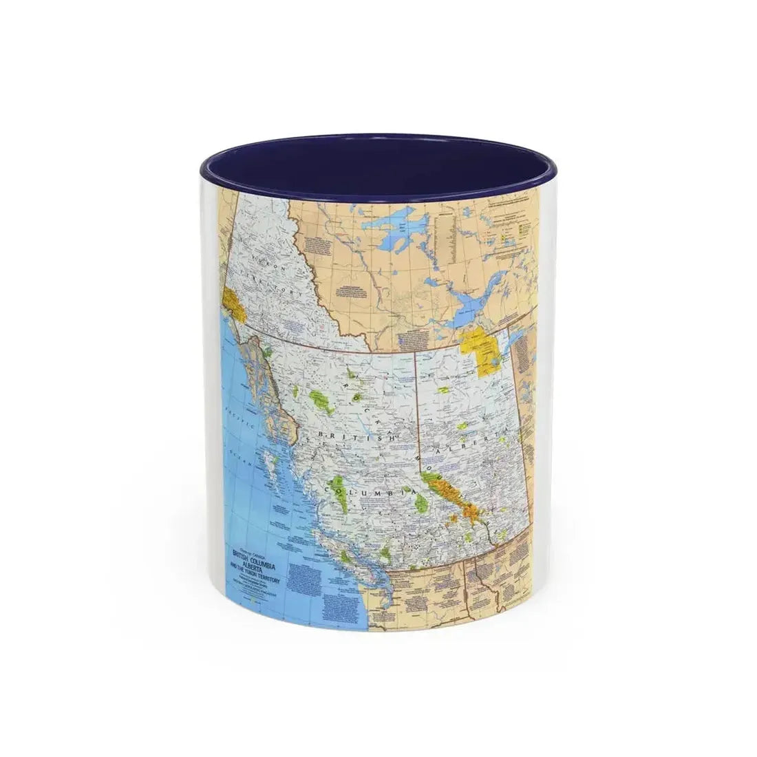 Canada - British Columbia, Alberta & Yukon (1978) (Map) Accent Coffee Mug 11oz Navy - Go Mug Yourself