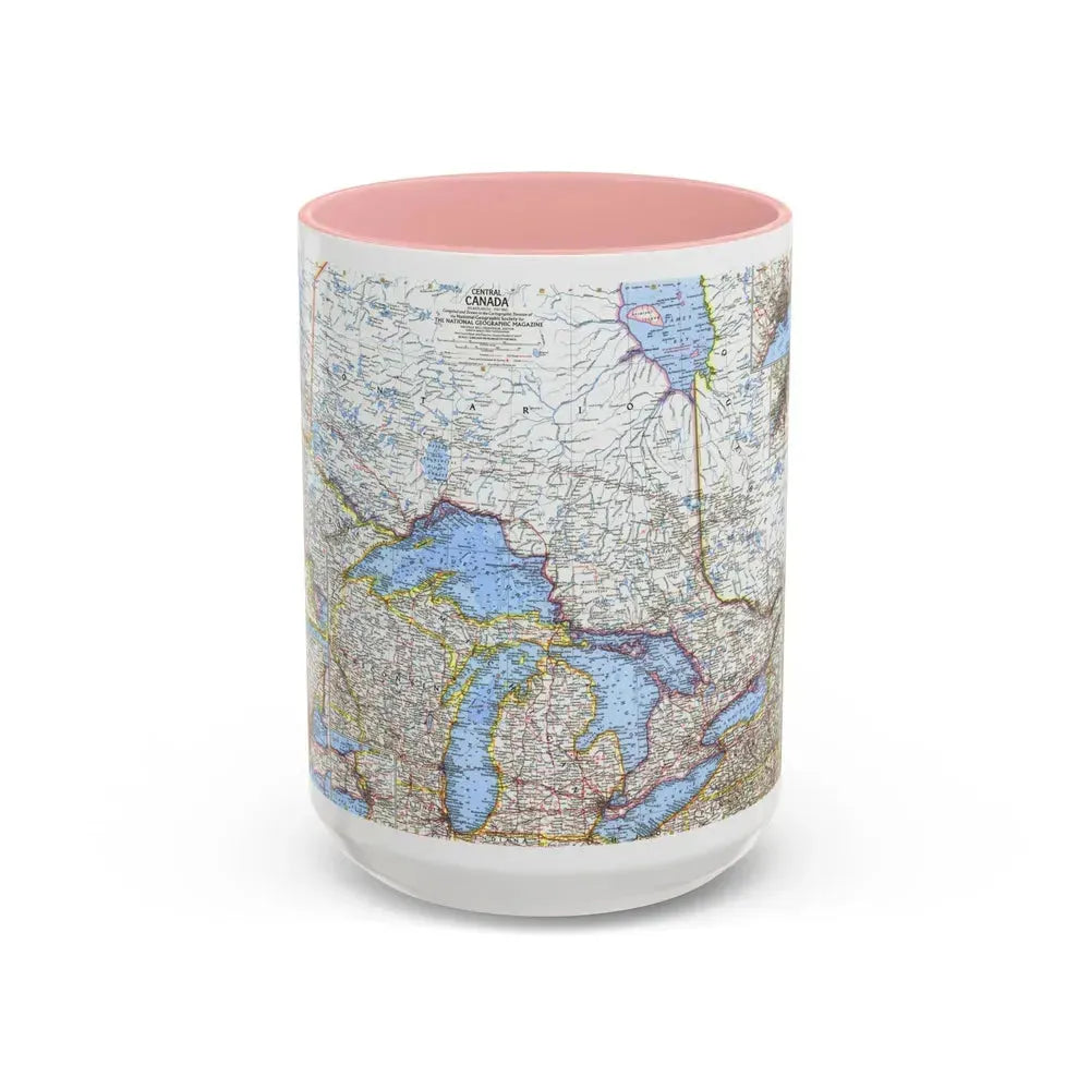 Canada - Central (1963) (Map) Accent Coffee Mug 15oz Pink - Go Mug Yourself